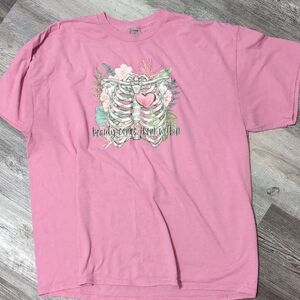 Gildan Pink Short Sleeve Tee with Ribcage Design